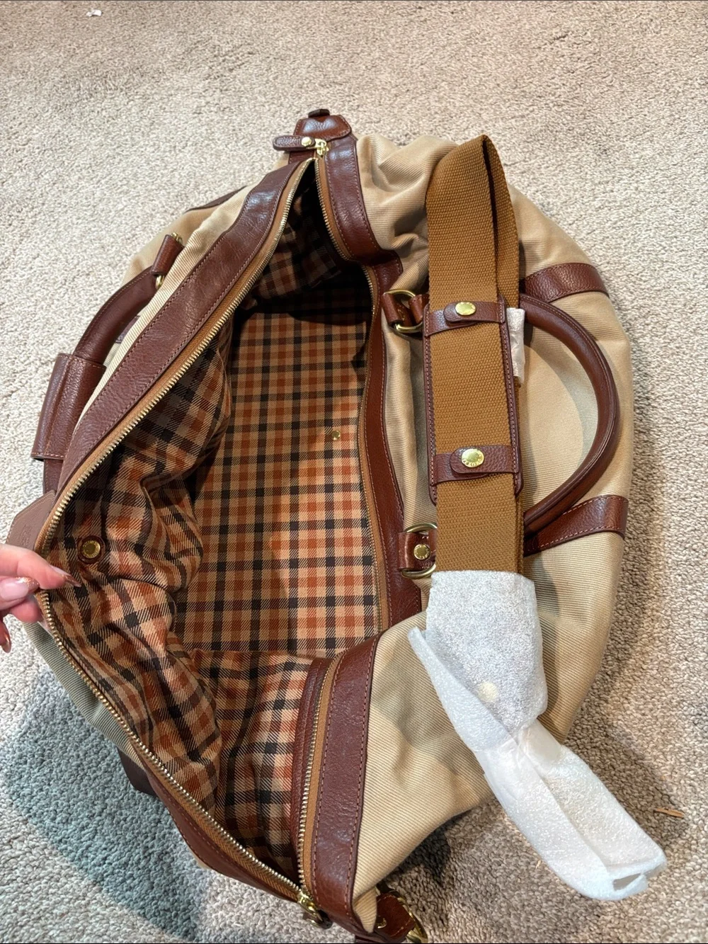Ghurka NWOT Cavalier II No.97 khaki twill vintage chestnut leather weekender bag